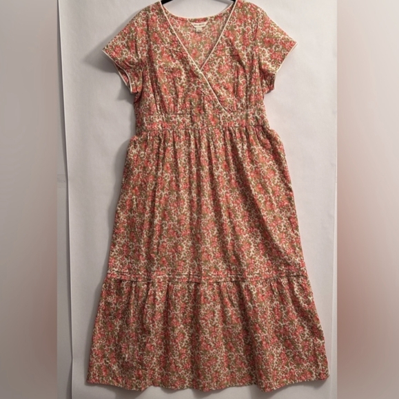 April Cornell Brooke Hostess Dress Pink Floral Short Sleeve Midi Maxi Dress - Picture 2 of 6